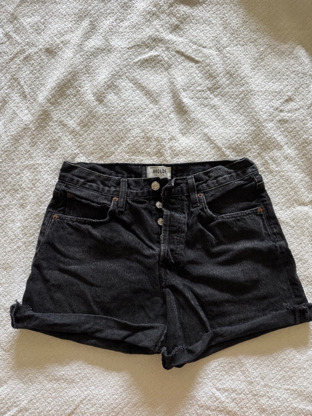 AGOLDE Long Cuffed Denim Shorts – Black – Size 27